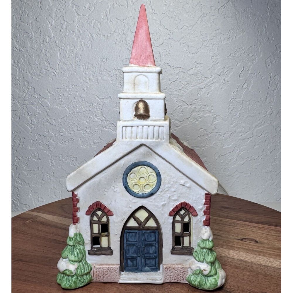 Vtg‎ Americana Porcelain St. Mary's Church Christmas Village Building Light Cord